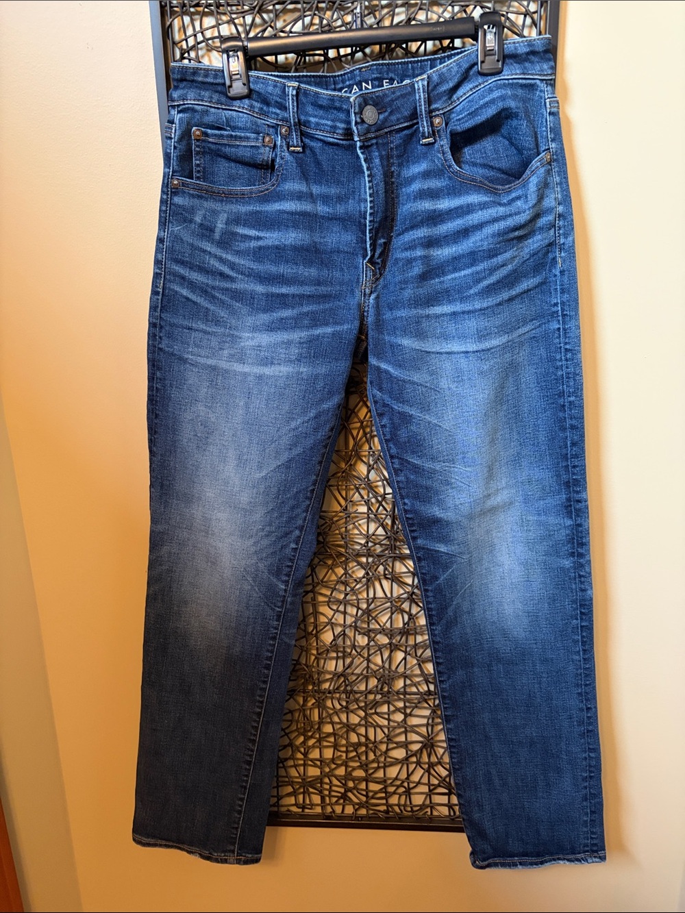 American Eagle Outfitters Men’s Slim Straight Jeans in Dark Blue Wash